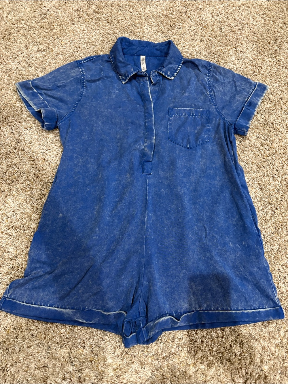 Zenana Blue Short-Sleeve Polo Romper